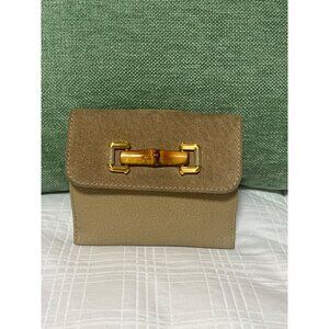 Vintage Gucci Bamboo Bi-fold Wallet in Tan Leather and Suede